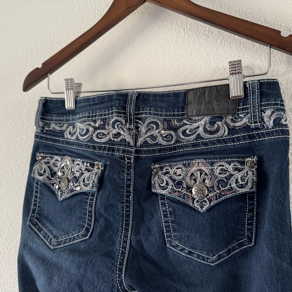 Denim Embroidered Bootcut Unique Paisley Sequin Flashy Sound Girl Size 9 Western - Picture 3 of 16